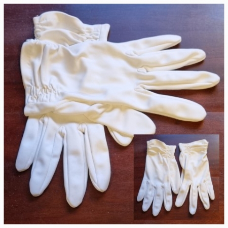 Vintage gloves, Cream, wrist length, nylon, size 6.5