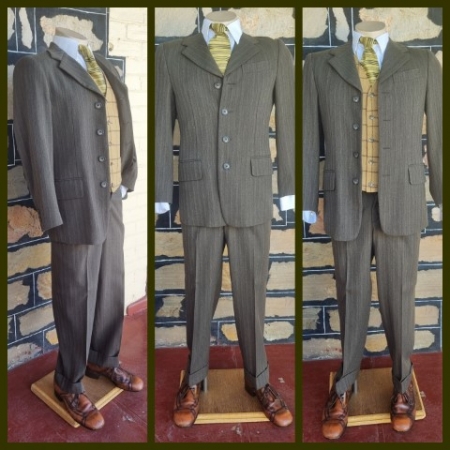 1960's Wool Suit, Brown/olive striped, by 'Koseln Australia', size 28", XS