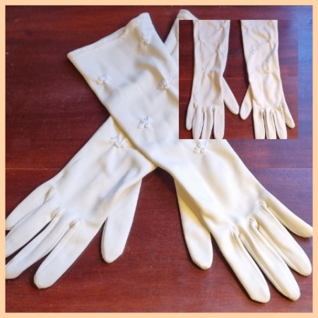 Vintage Gloves, 3/4 length, Beige, Nylon, size 6.5