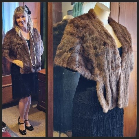 Vintage Fur Caplet, Brown, size S-M