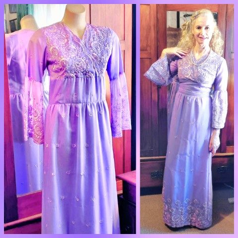 1970's, Bell Sleeved Gown, lavender, polyester, handmade, size 10