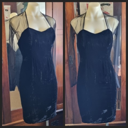1980's, Velvet Cocktail Dress, Black, imported from USA, size 4-6