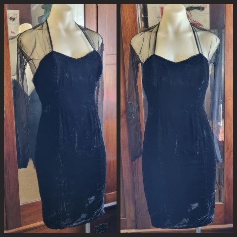 1980's, Velvet Cocktail Dress, Black, imported from USA, size 4-6
