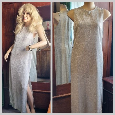 1970's, Silver Lurex Evening Dress, handmade, size 10