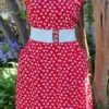 1970's, Sleeveless Dress with Stretchy belt, Red/white, cotton, by 'Target', size 16 - Image 2