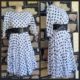 1980's Swing Dress, cotton, white/black, polka-dot, handmade, size 12, with black patent belt.