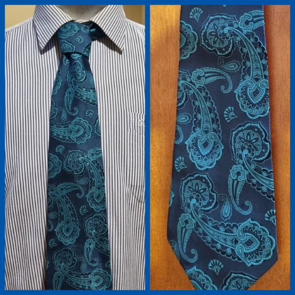 1970's Paisley tie, Blue tones, polyester, by 'Austico, club 300'