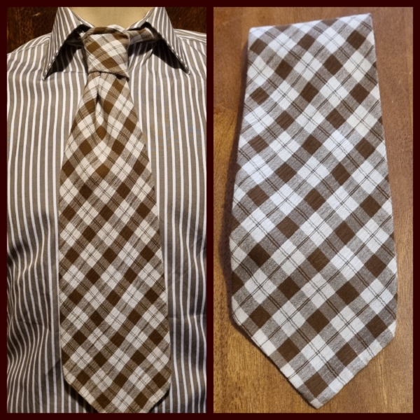 1970's Wide Tie, Brown/white checked, cotton, by 'Rembrandt of Australia'