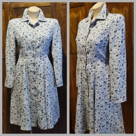 1970's, Swing Day dress, Grey print, polyester, by 'Luiez', size M
