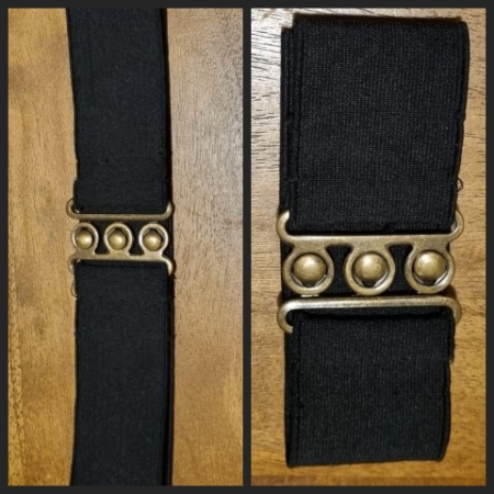 Vintage, Elasticated Black Belt with brass clasp, size S