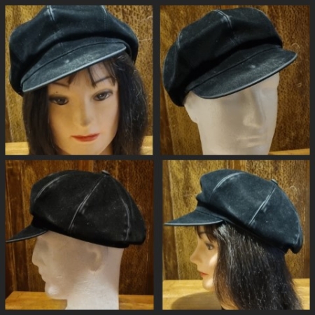 Vintage Baker Boy Hat, Black, Mock Suede, Size M