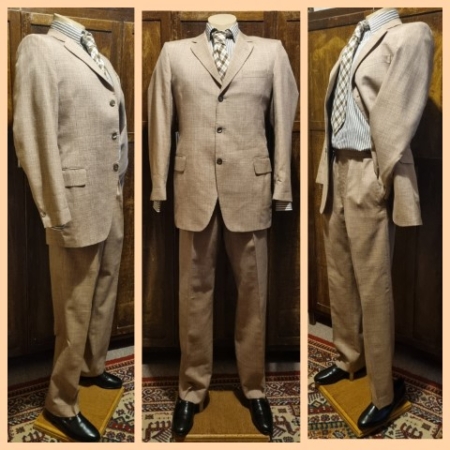 1960's Men's Suit, Taupe, by 'Hector Powel', polyester, size S