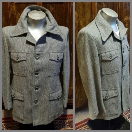 1970's Tweed Safari Jacket, Grey, Wool, by 'Mc Gregor', size M