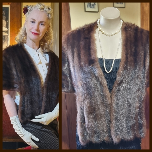 Vintage Fur caplet, Marmot, Chocolate Brown.