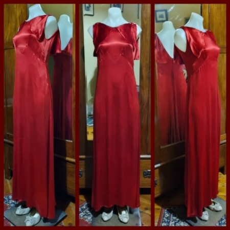 1940's Original Satin Gown, Red, Handmade, size 10