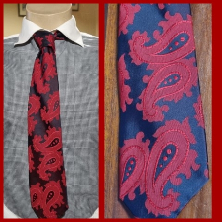 1970's Wide Tie, Red Paisley, polyester, by 'Trevira'