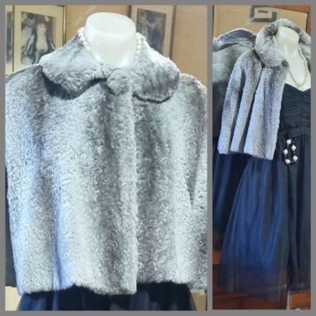 Vintage Faux Fur Caplet, Grey, size XS-S