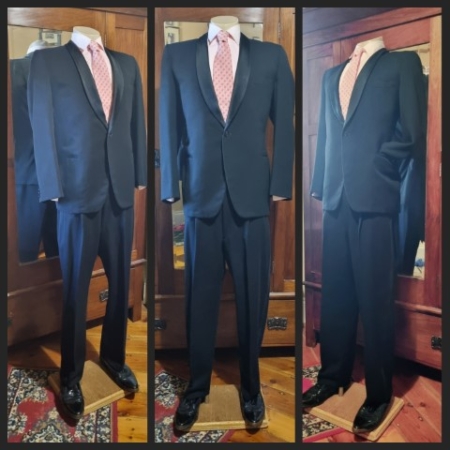 1950's Tuxedo Suit, Black wool, by 'Keith Courtenay', size L, 36" waist