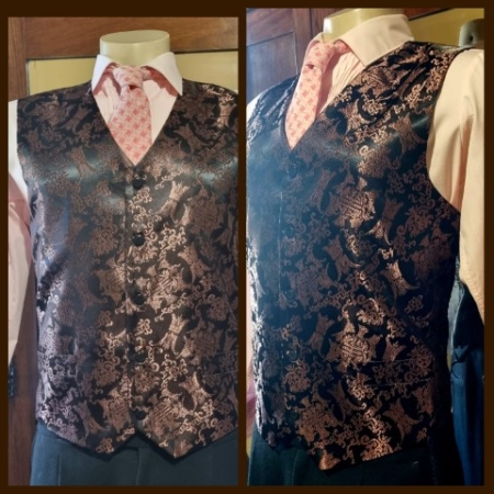 1980's, Jacquard Waistcoat, Rose Gold/brown tones, polyester, by 'Rogue', size L