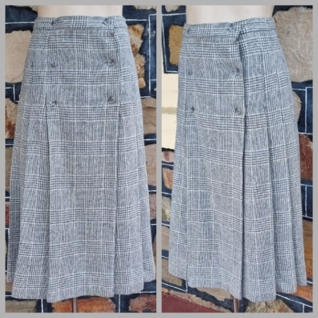 1960's Wool Pleat Skirt, grey checked, by 'Sportscraft', size 12