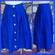 1970's Skirt, button through, cotton, electric blue, by 'Skirtex of Melbourne' size 8