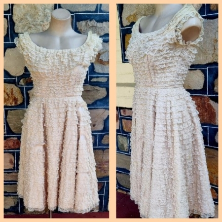 1950's Party Dress, Champagne Lace, by 'Arthur J of Sydney', size S