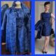 1960's Swing Coat & shift dress, Cobalt Blue, Damask, Polyester, handmade, size 10