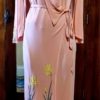 1920's, Original Ladies Dressing Gown, Apricot, Daffodil appliqué, rayon/crepe, size XS - Image 4