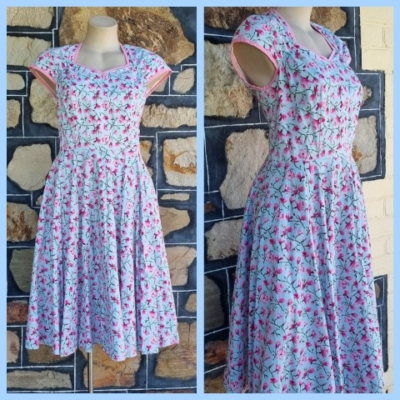 1950's Inspired Swing Dress, by 'Nineteen 50', blue floral print, cotton, size M