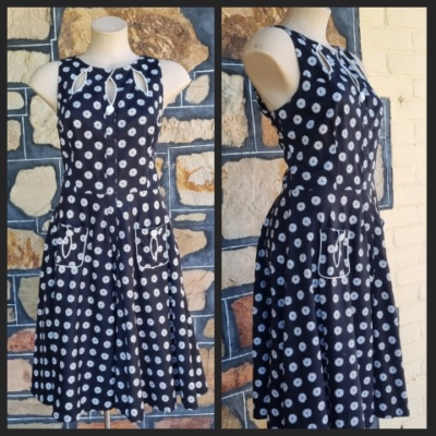 1950's Inspired Swing Dress, by 'Voodoo Vixen', black/white daisy print, cotton, size M