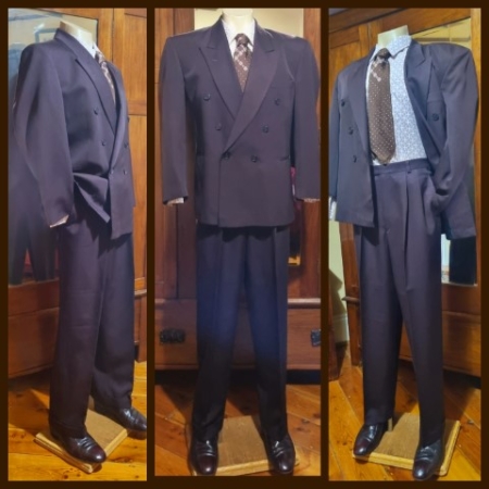 1990's Double Breasted Suit, Maroon, Polyester, by 'Umbardo', Made in Australia, size S