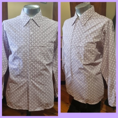 1960's Men's Shirt, Cotton, lavender/white print, by 'Sefton World', size L-XL