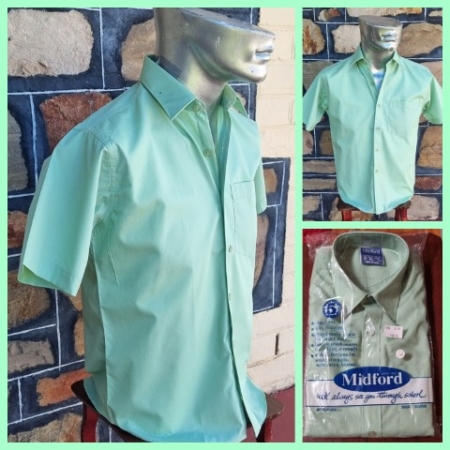 Boy's Vintage Short Sleeve Shirt, by 'Milford', pale green, poly/cotton, size 12