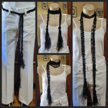 Scarf/belt, Black, Sequined/netting with fringing