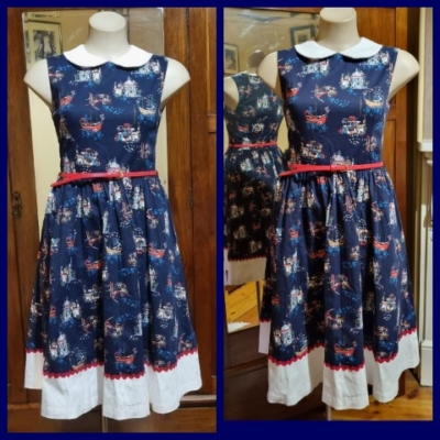 1960's Inspired Swing Dress, by 'Lindy Bop', Venice Navy Print, 'New', size 8