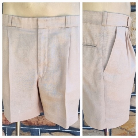 Men's, 1970's Vintage Shorts, polyester/rayon, Beige, size 38"