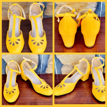 Ladies Pumps, by 'Chase +Chloe', 40's inspired, yellow, synthetic, size 8