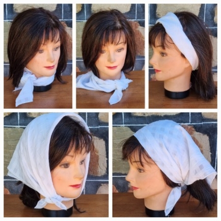 Vintage Scarf/headband/neck tie/neck scarf, White, polyester.