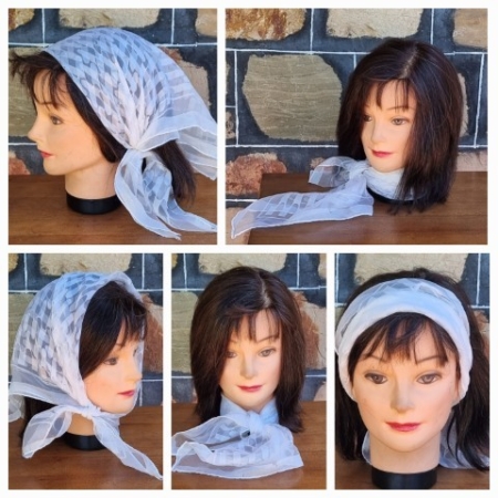 Vintage Chiffon Head Scarf/neck tie/ headband, white.