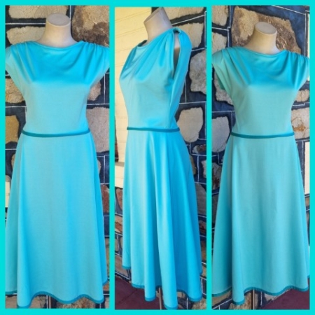 1970's Day Dress, Aqua, polyester, handmade, size M