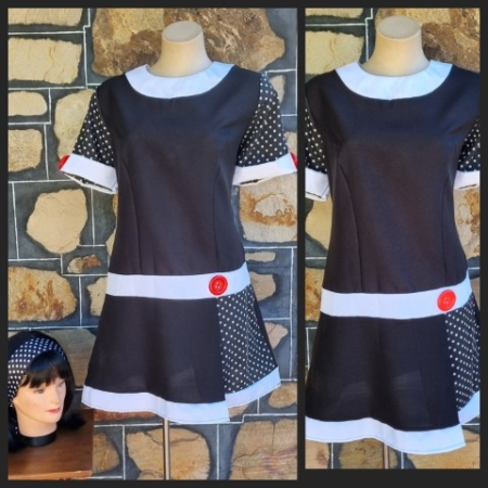 1960's Inspired Mod Dress & headband, Black/white, handmade, size 16