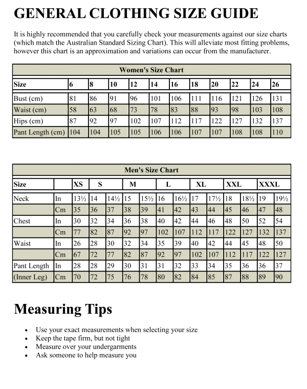 men size chart to women